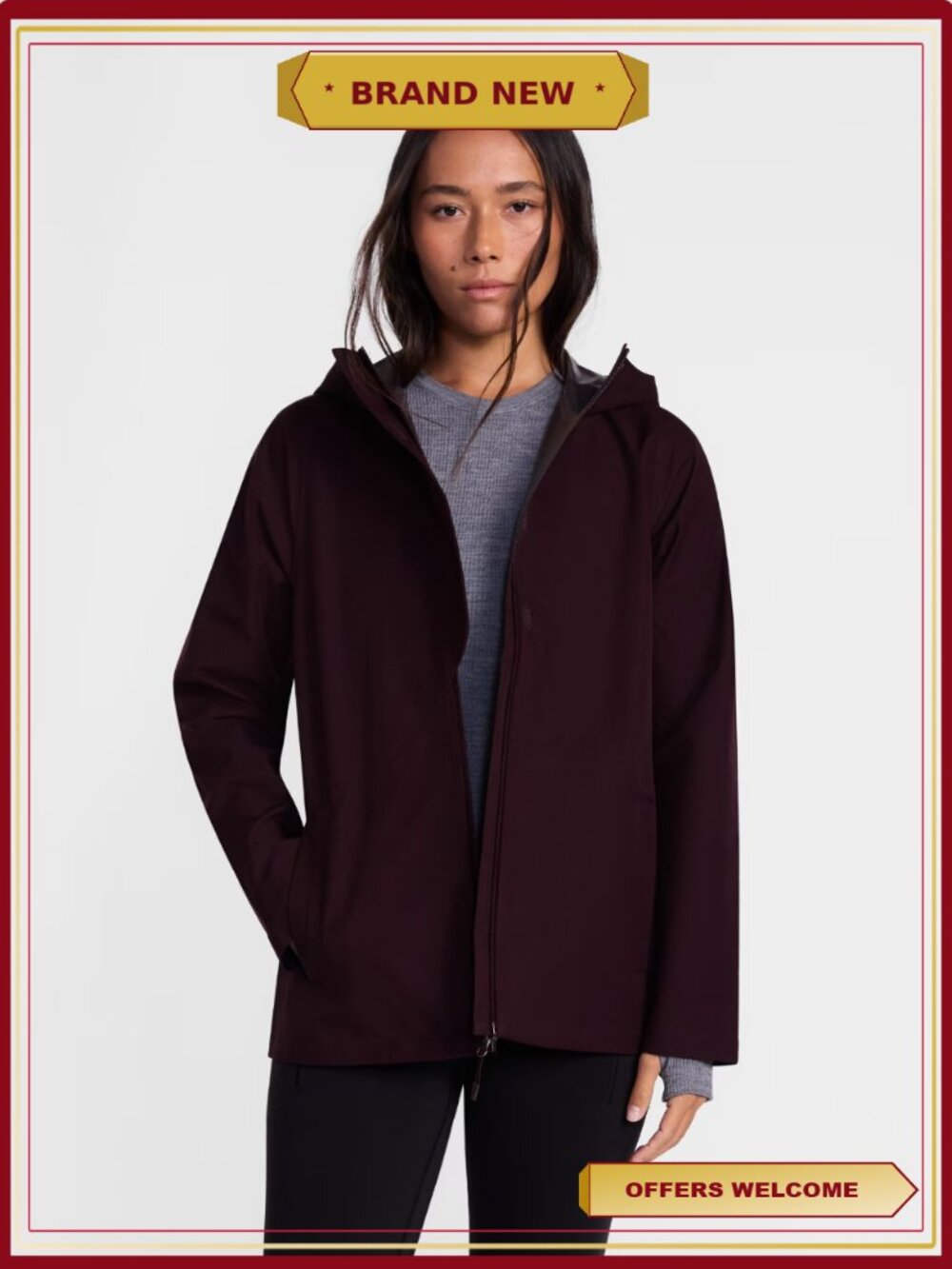 Asymmetrical Zip Rain Jacket Water-Resistant Seam-Sealed Hooded